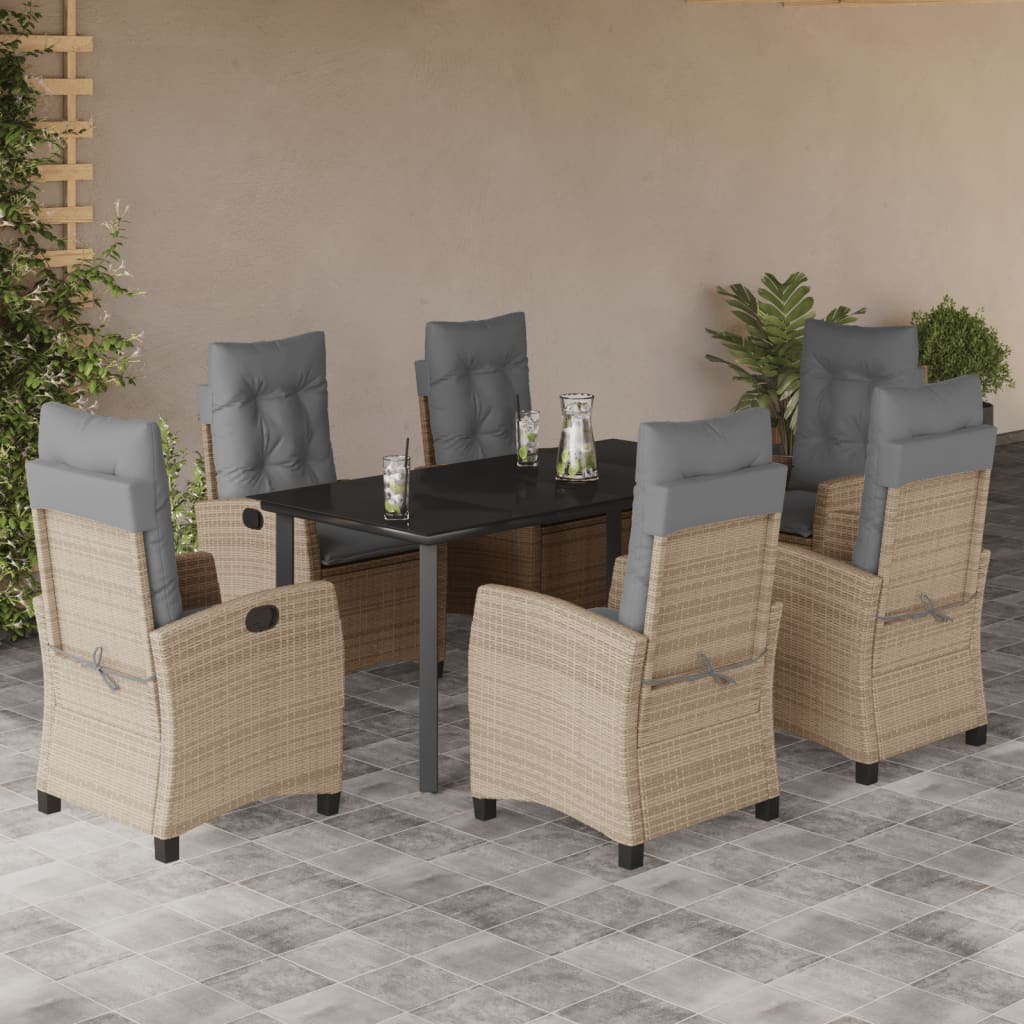 7-tlg. Garten-Essgruppe mit Kissen Beigemischung Poly Rattan
